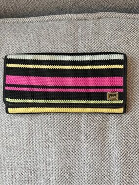 The Sak Striped Knit Wallet in Black, Pink, Yellow and Light Green